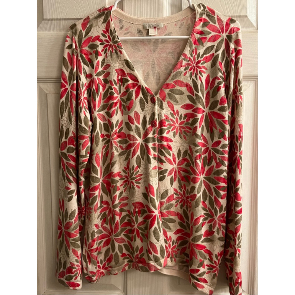 CHRISTOPHER BANKS~CARDIGAN~ BOTANICAL~OPEN FRONT~LG